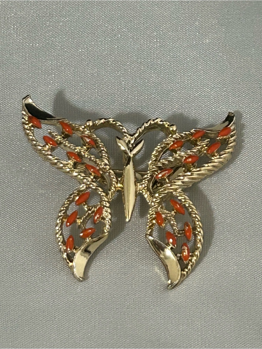 Vintage Gold-Tone Butterfly Brooch with Orange Accents by Gerry